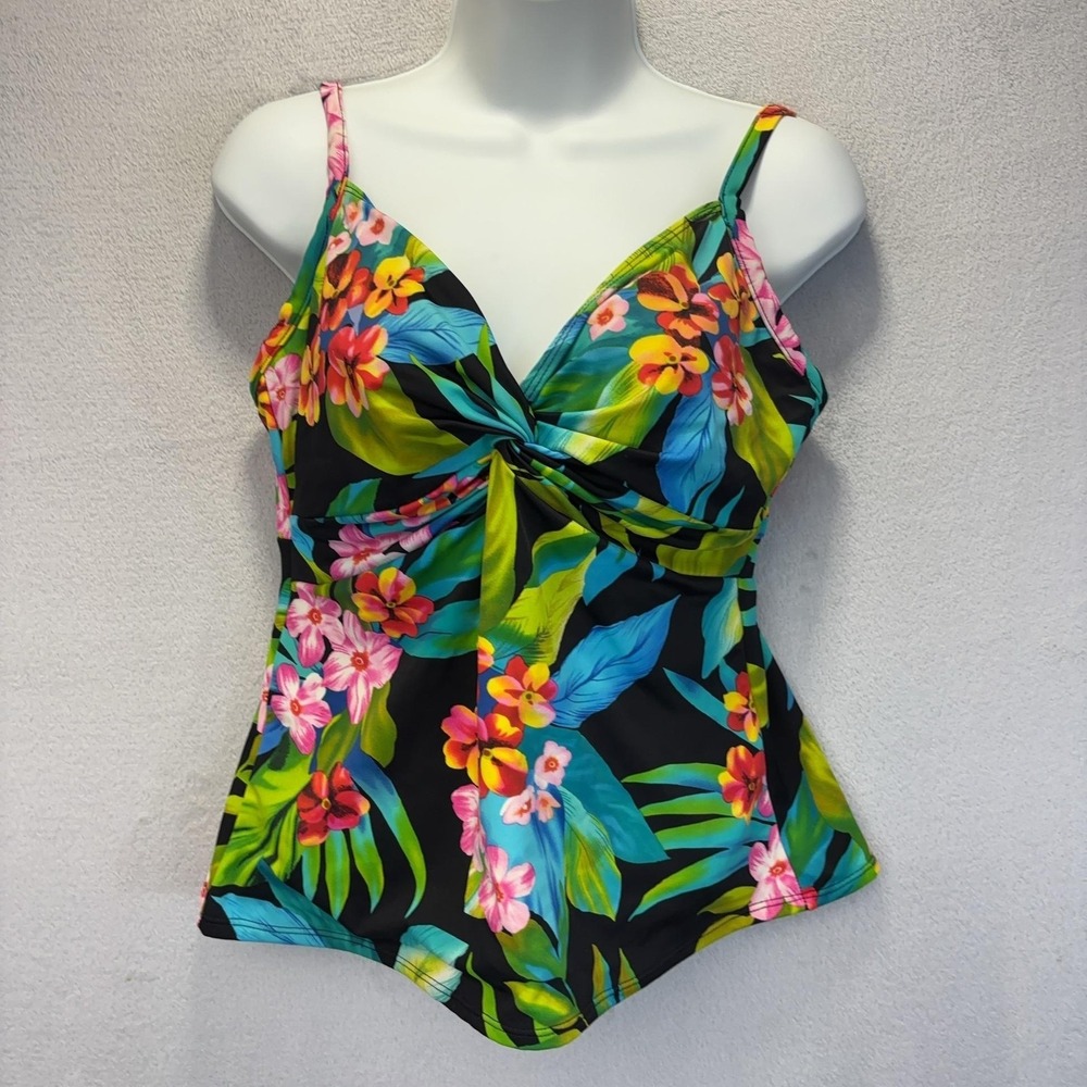 Vintage Miraclesuit Tankini Swimsuit Top Womens 12 Floral Wired Unpadded READ